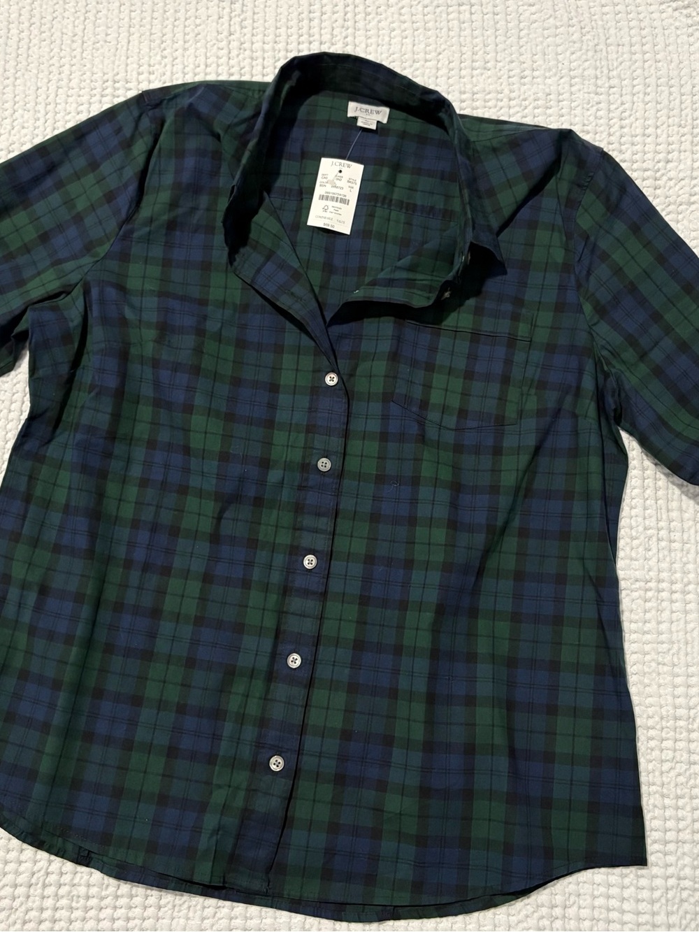 NWT J. Crew Green & Navy Plaid 98% cotton Button-Down Shirt